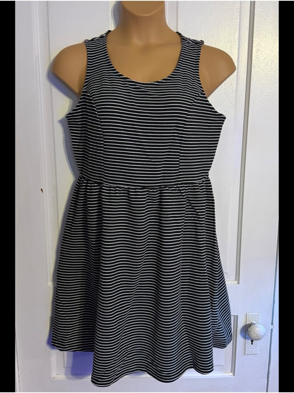 Forever 21 Black & White Striped Sleeveless Fit & Flare Dress